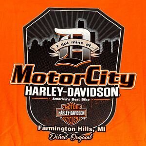 MotorCity Harley-Davidson T-Shirt‎ Mens XL Orange Graphic Print Classic Logo